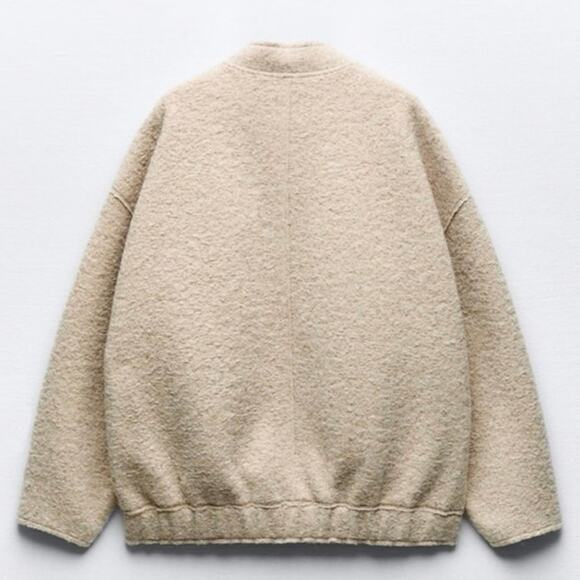 Zara OVERSIZED BOUCLE Bomber SAND Sz M-L NEW NWT - Picture 3 of 8